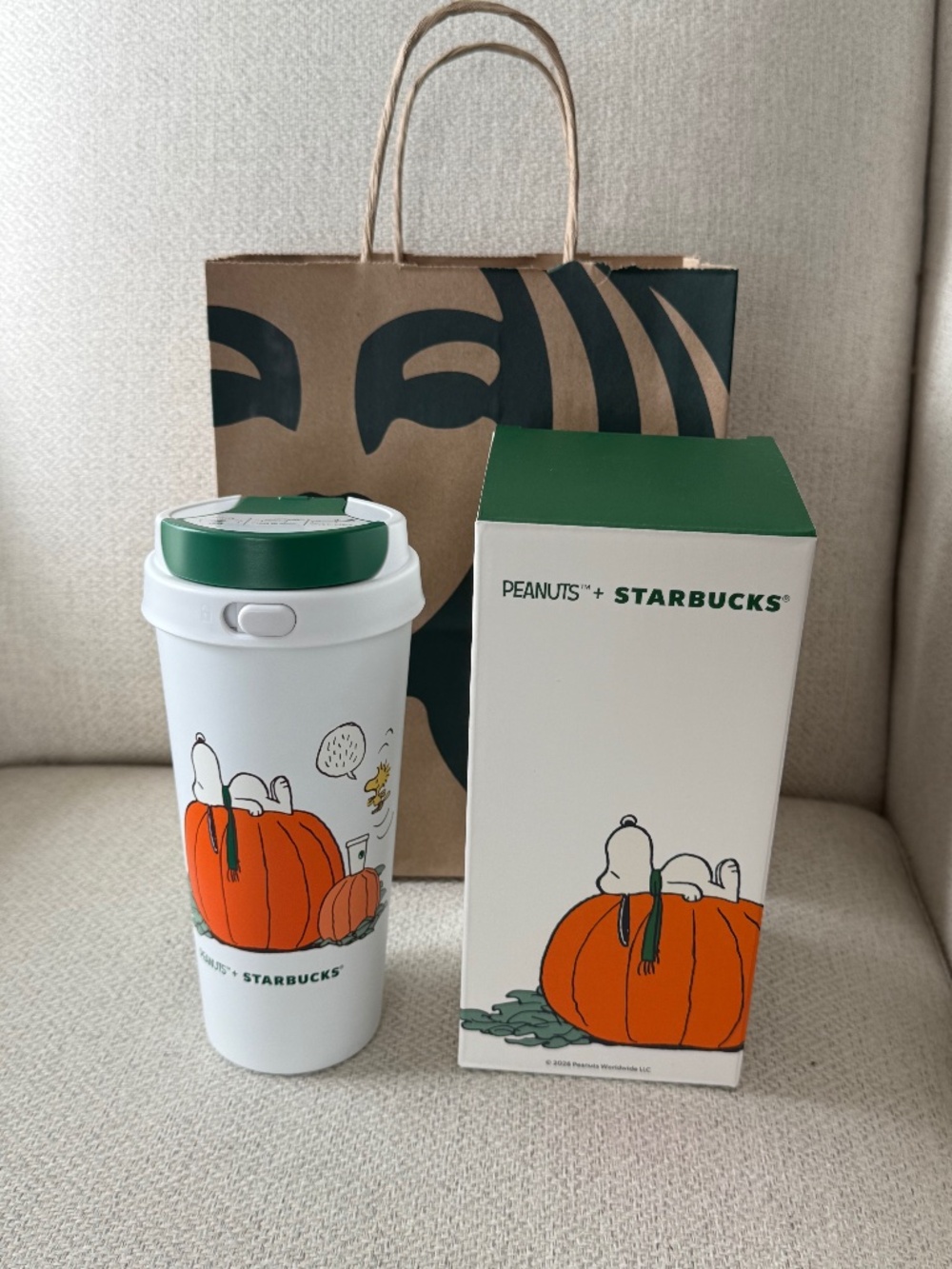 New Starbucks Peanuts Snoopy Pumpkin Travel Mug Tumbler limited edition